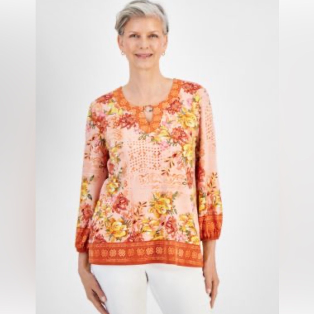 JM Collection ladies floral tunic top size XSmall